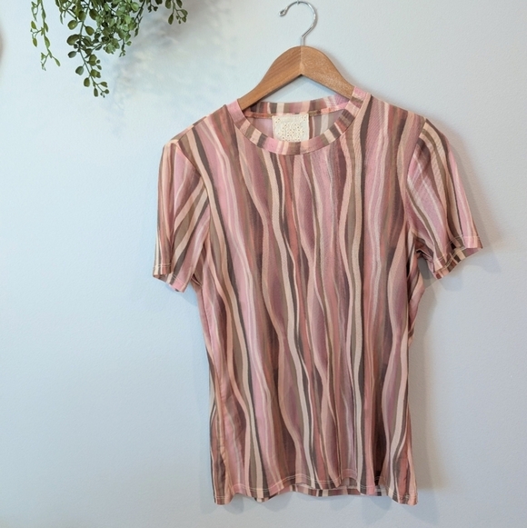 Johnny Was Tops - Johnny Was Striped Pink and Brown Women's Top Size Medium